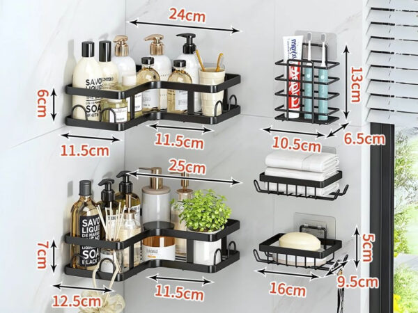 Wandplankenset Badkamer – 3 Draadmanden & 2 Hoekplanken | Opbergrek voor Douche & Toilet - Image 7